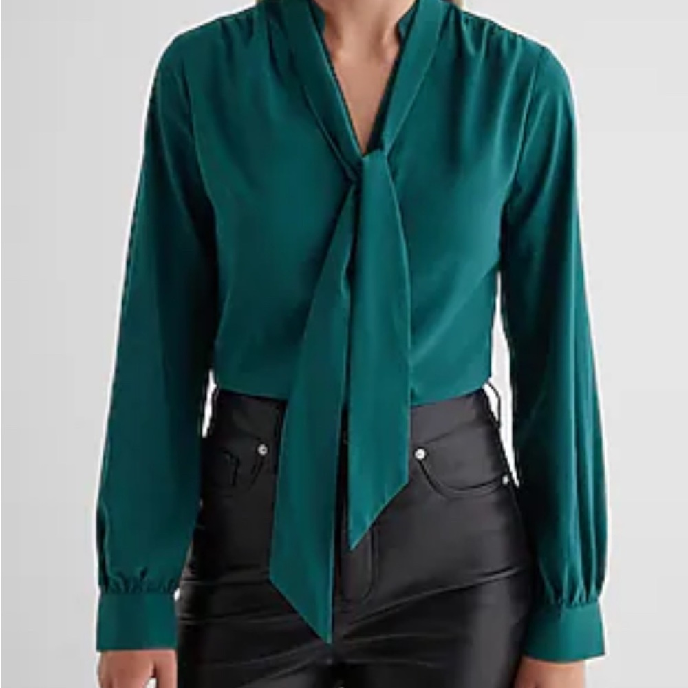 Express Teal Tie-Neck Blouse